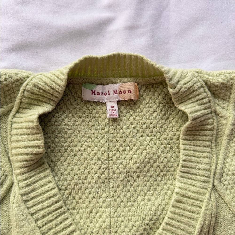 Light Green Cable Knit Cardigan Vest - Picture 3 of 3